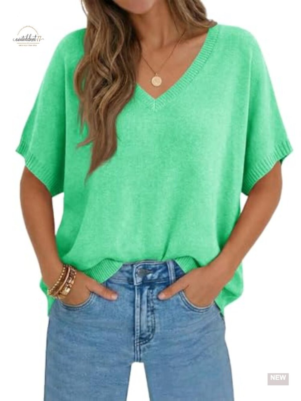 Womens Oversized Lightweight Knit V-Neck Short Sleeve Pullover Sweater Top